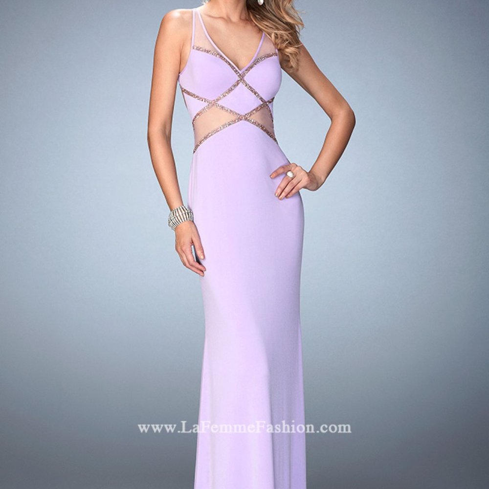 NWT 22458 Embellished Jersey Gown W/Sheer Cut Outs
